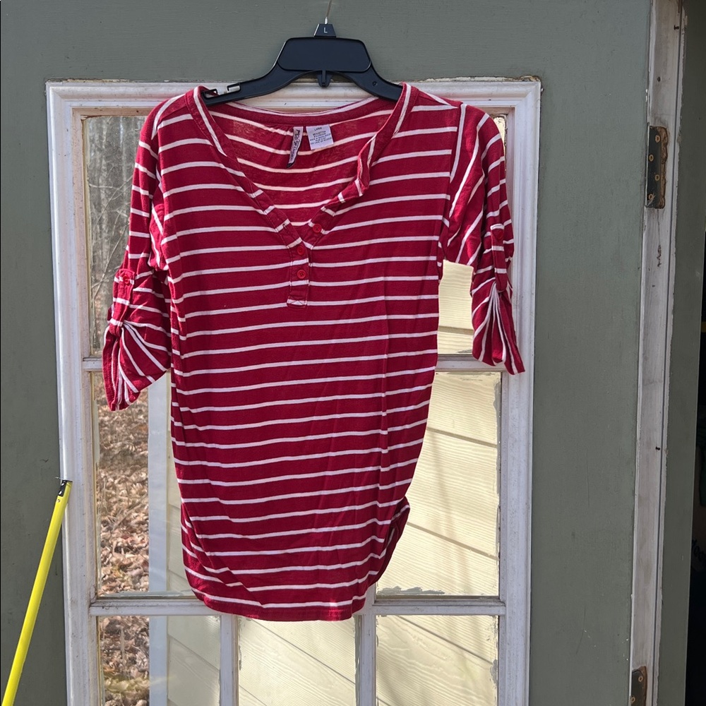Women's Size Large Maternity "Moms The Word" Red and White Striped Shirt ❤️